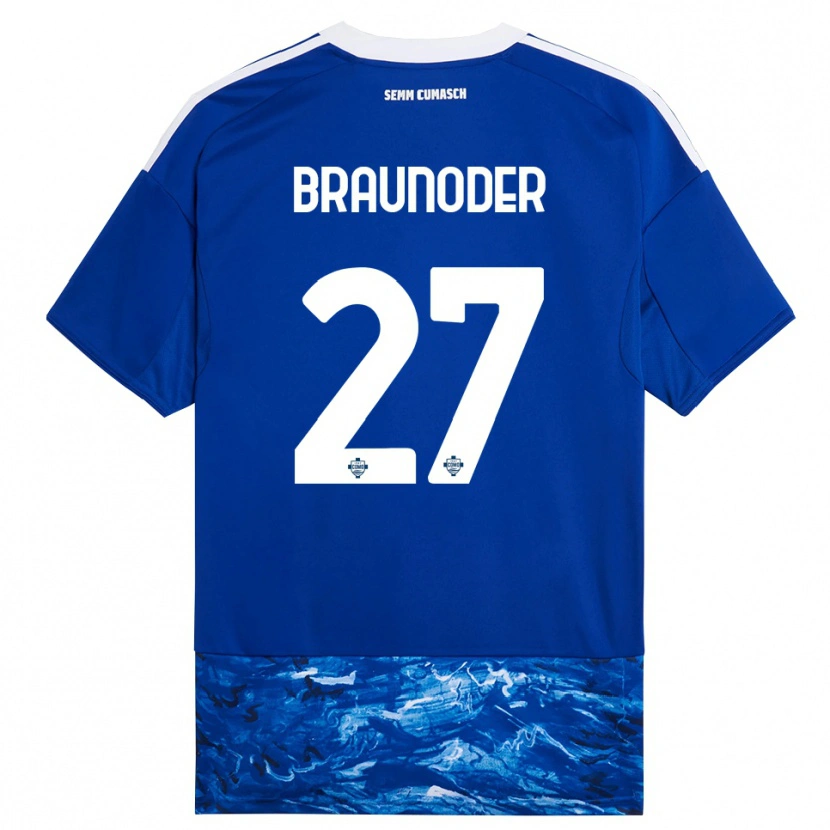 Danxen Bambino Maglia Matthias Braunöder #27 Blu Bianco Kit Gara Home 2025/26 Maglietta