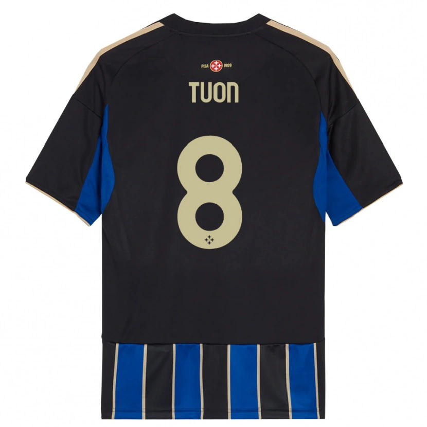 Danxen Bambino Maglia Nicola Tuon #8 Nero Blu Kit Gara Home 2025/26 Maglietta