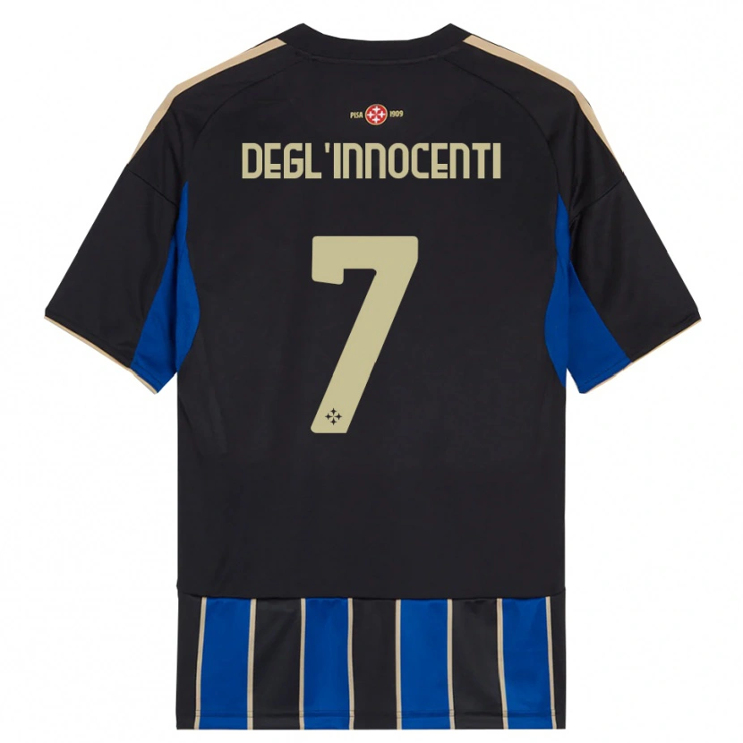 Danxen Bambino Maglia Tommaso Degl'innocenti #7 Nero Blu Kit Gara Home 2025/26 Maglietta