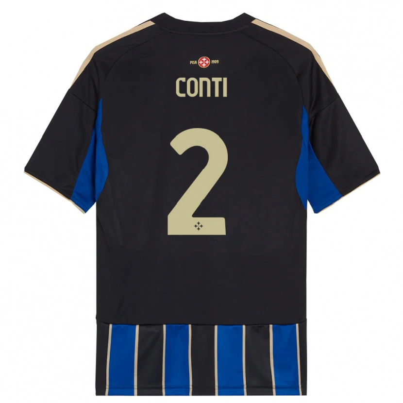 Danxen Bambino Maglia Niccolò Conti #2 Nero Blu Kit Gara Home 2025/26 Maglietta