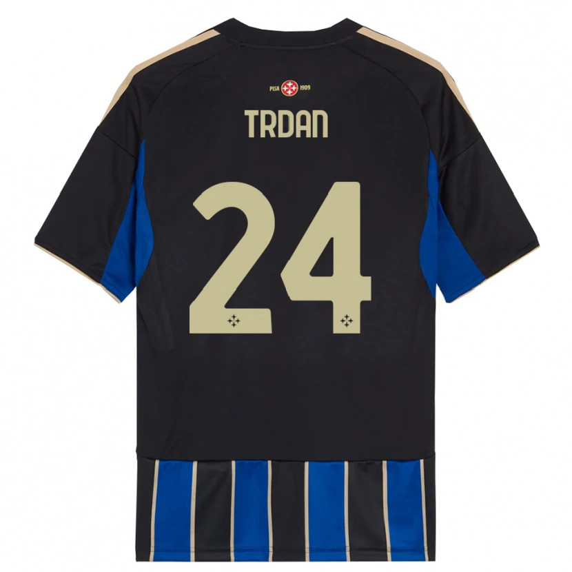 Danxen Bambino Maglia Miha Trdan #24 Nero Blu Kit Gara Home 2025/26 Maglietta