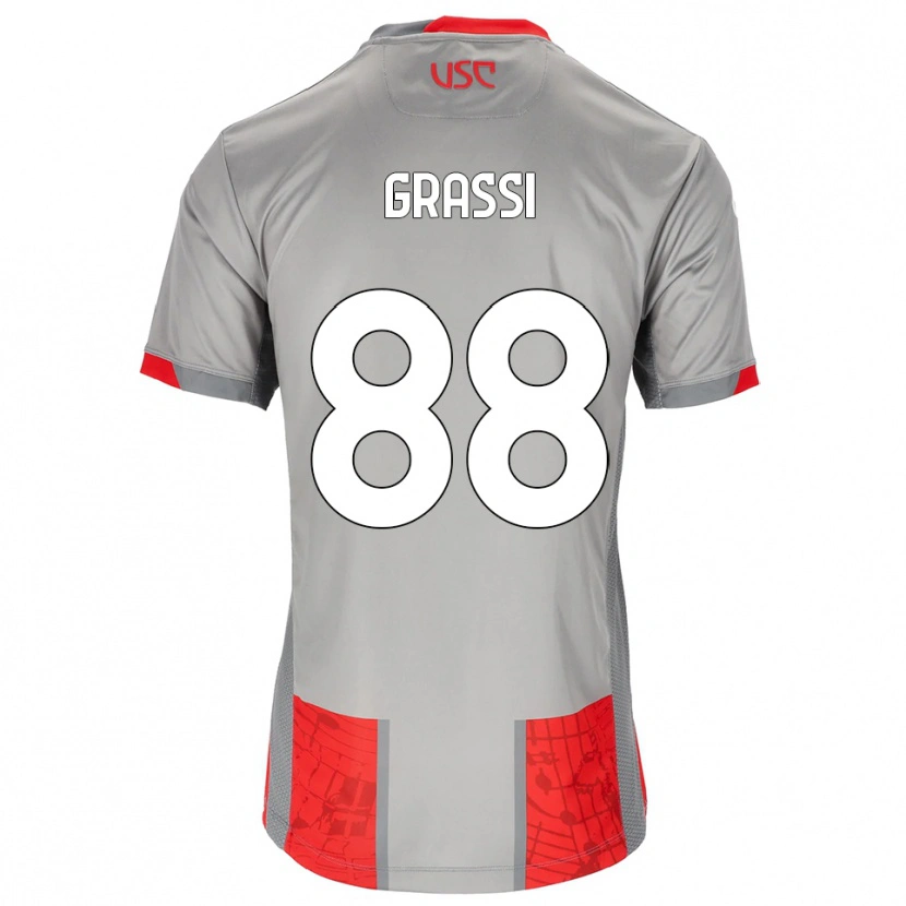Danxen Bambino Maglia Alberto Grassi #88 Rosso Grigio Kit Gara Home 2025/26 Maglietta