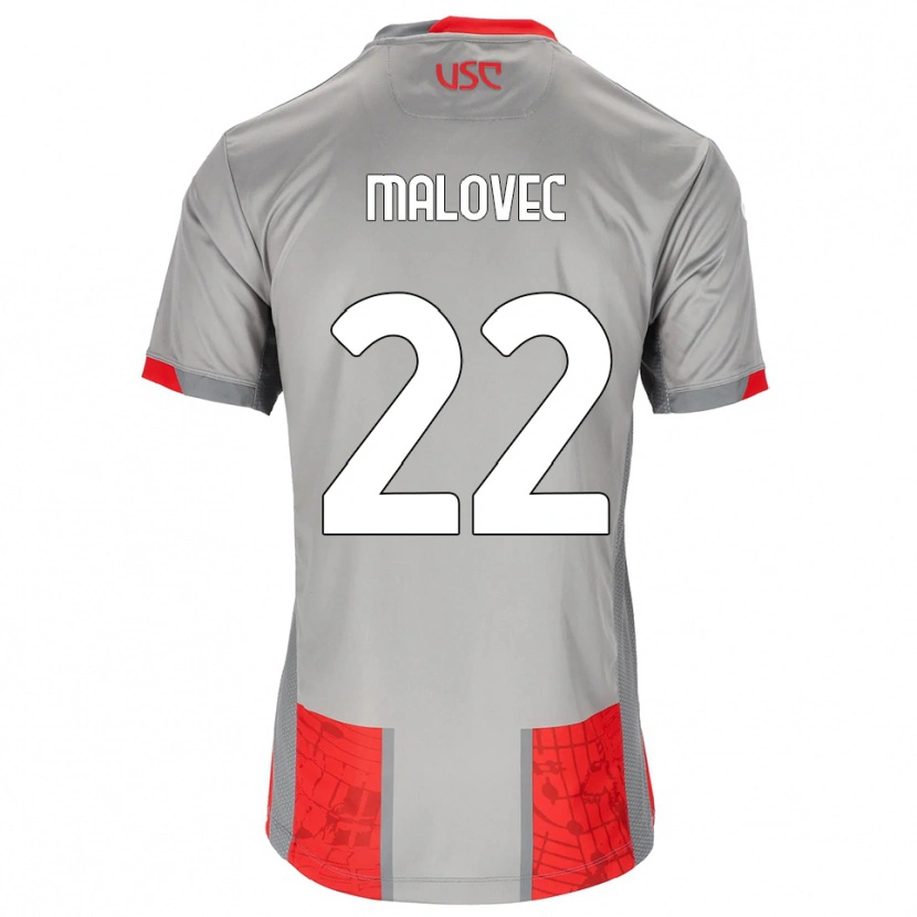 Danxen Bambino Maglia Adrian Malovec #22 Rosso Grigio Kit Gara Home 2025/26 Maglietta