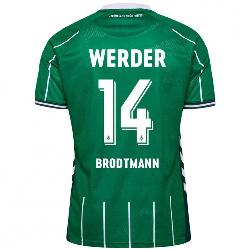 Danxen Bambino Maglia Linus Brodtmann #14 Verde Bianco Kit Gara Home 2025/26 Maglietta