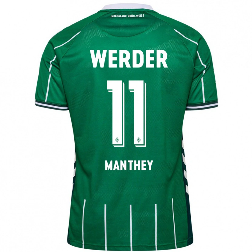 Danxen Bambino Maglia Kevin Manthey #11 Verde Bianco Kit Gara Home 2025/26 Maglietta