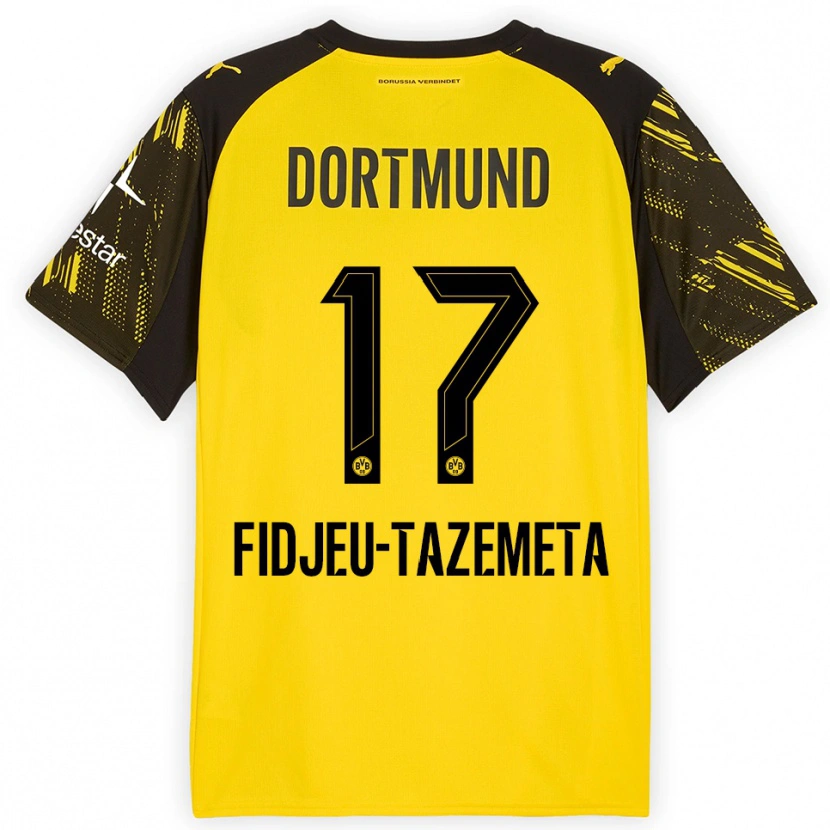 Danxen Bambino Maglia Thierry Fidjeu-Tazemeta #17 Giallo Nero Kit Gara Home 2025/26 Maglietta