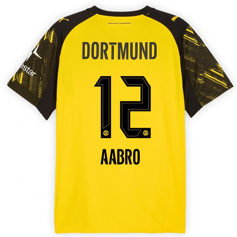 Danxen Bambino Maglia Gustav Aabro #12 Giallo Nero Kit Gara Home 2025/26 Maglietta