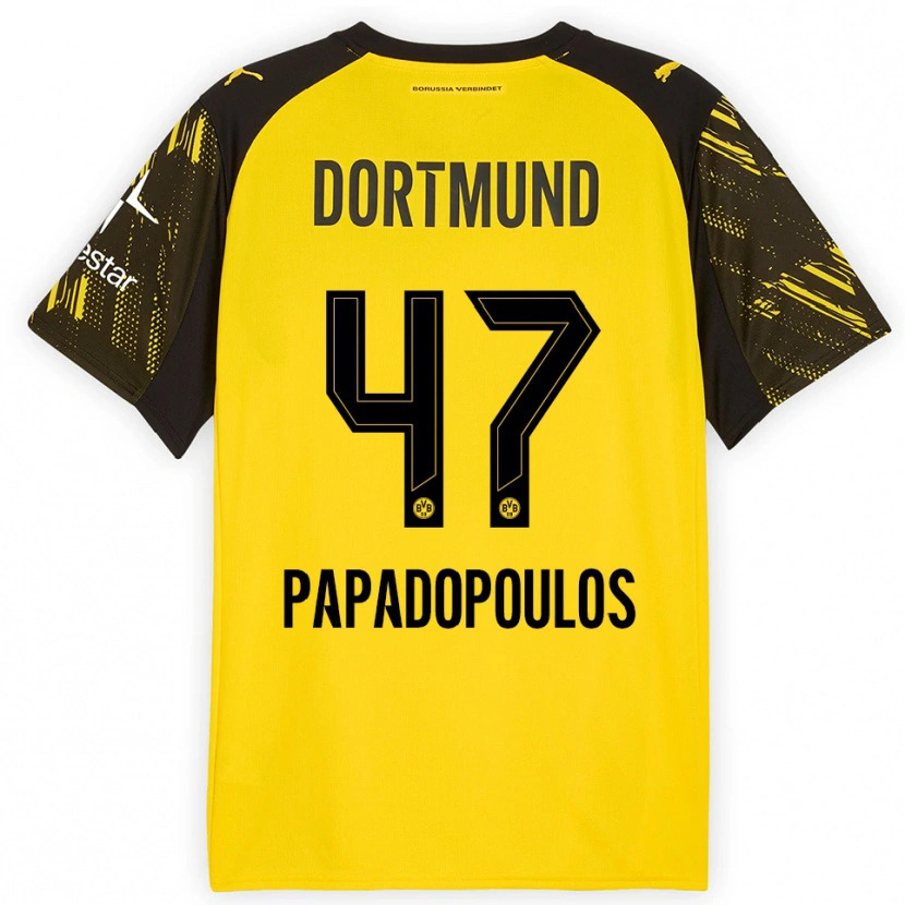 Danxen Bambino Maglia Antonios Papadopoulos #47 Giallo Nero Kit Gara Home 2025/26 Maglietta