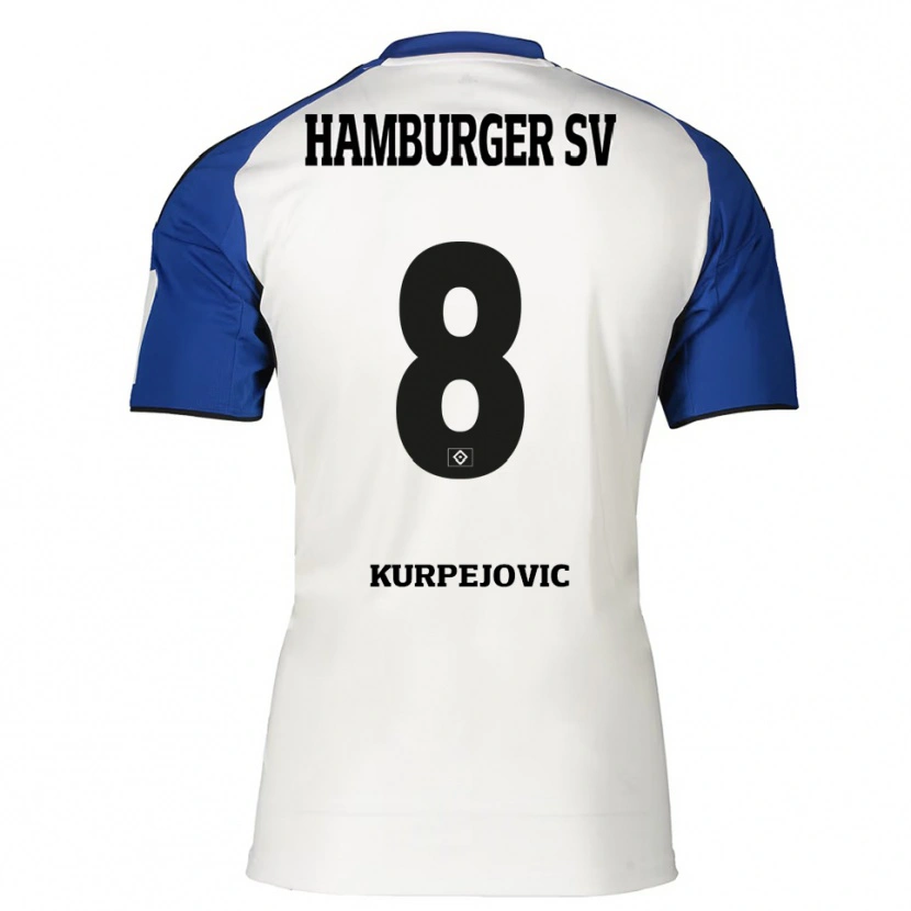 Danxen Bambino Maglia Emin Kurpejovic #8 Bianco Blu Kit Gara Home 2025/26 Maglietta