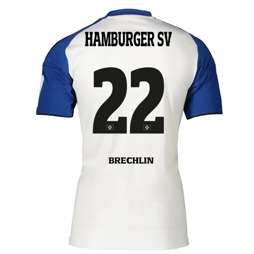 Danxen Bambino Maglia Bjarne Brechlin #22 Bianco Blu Kit Gara Home 2025/26 Maglietta