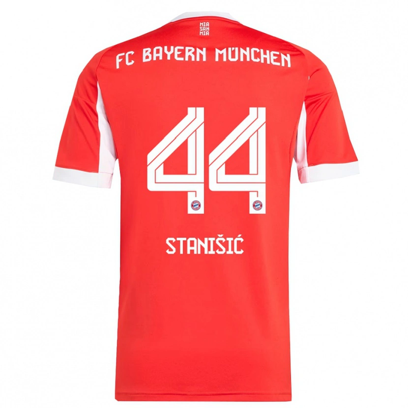 Danxen Bambino Maglia Josip Stanisic #44 Rosso Bianco Kit Gara Home 2025/26 Maglietta