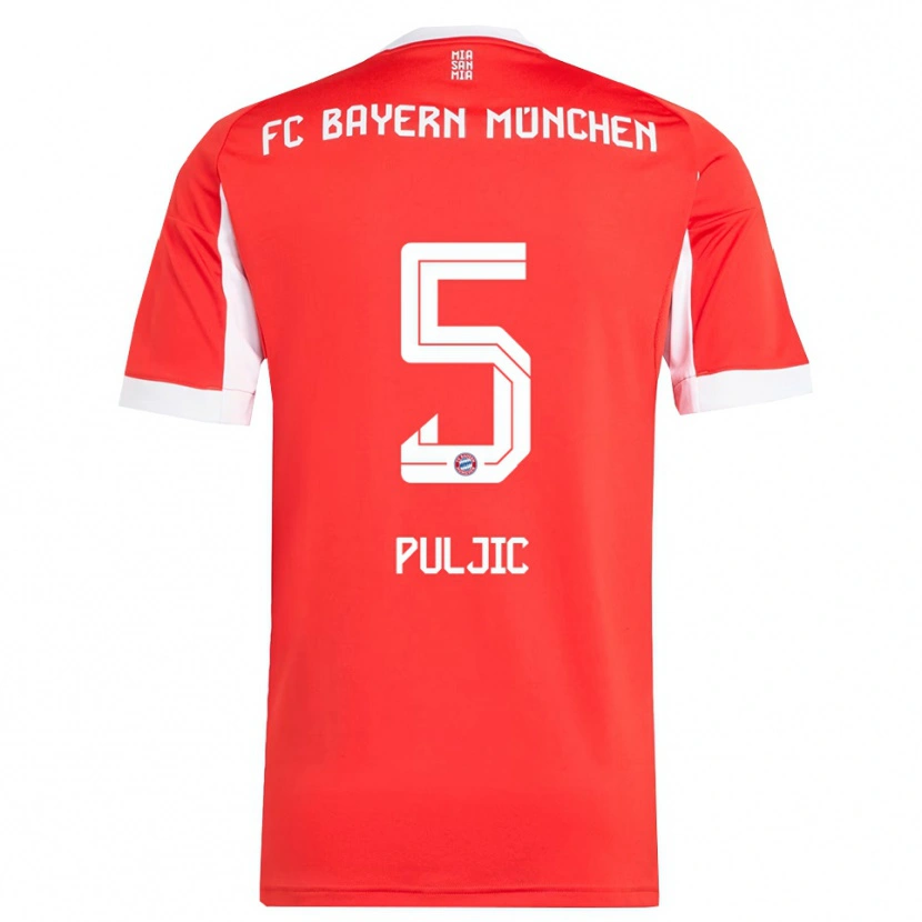Danxen Bambino Maglia Ljubo Puljic #5 Rosso Bianco Kit Gara Home 2025/26 Maglietta