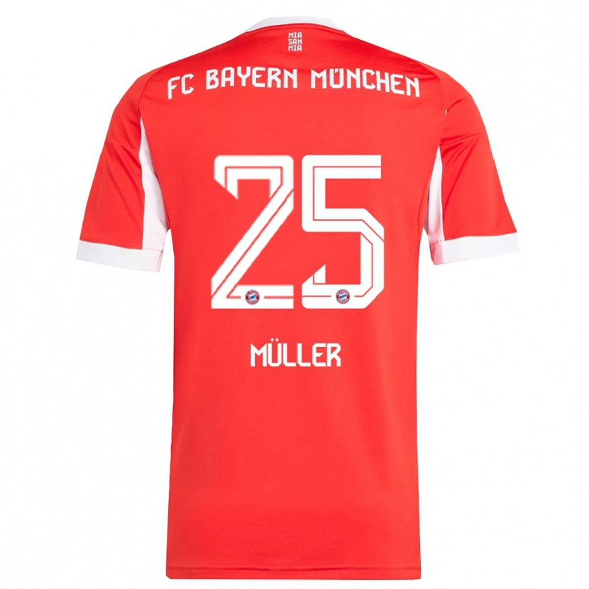 Danxen Bambino Maglia Thomas Müller #25 Rosso Bianco Kit Gara Home 2025/26 Maglietta