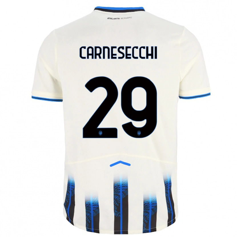 Danxen Bambino Maglia Marco Carnesecchi #29 Bianco Blu Kit Gara Away 2025/26 Maglietta