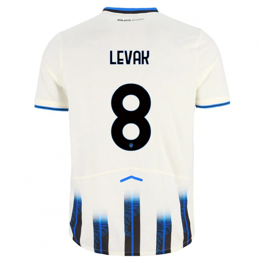 Danxen Bambino Maglia Sergej Levak #8 Bianco Blu Kit Gara Away 2025/26 Maglietta