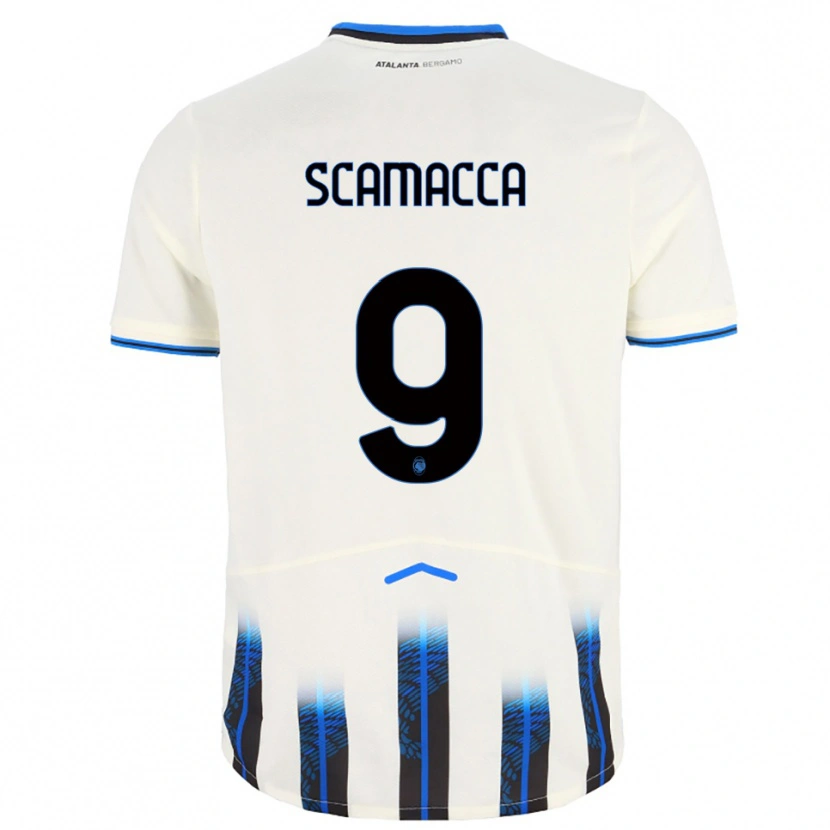 Danxen Bambino Maglia Gianluca Scamacca #9 Bianco Blu Kit Gara Away 2025/26 Maglietta