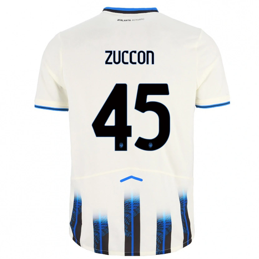 Danxen Bambino Maglia Federico Zuccon #45 Bianco Blu Kit Gara Away 2025/26 Maglietta
