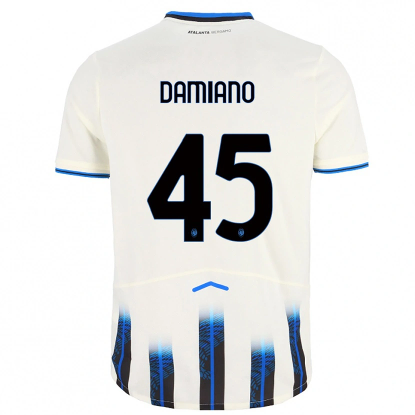 Danxen Bambino Maglia Vincenzo Damiano #45 Bianco Blu Kit Gara Away 2025/26 Maglietta