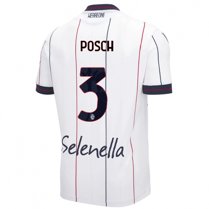 Danxen Bambino Maglia Stefan Posch #3 Bianco Blu Royal Kit Gara Away 2025/26 Maglietta