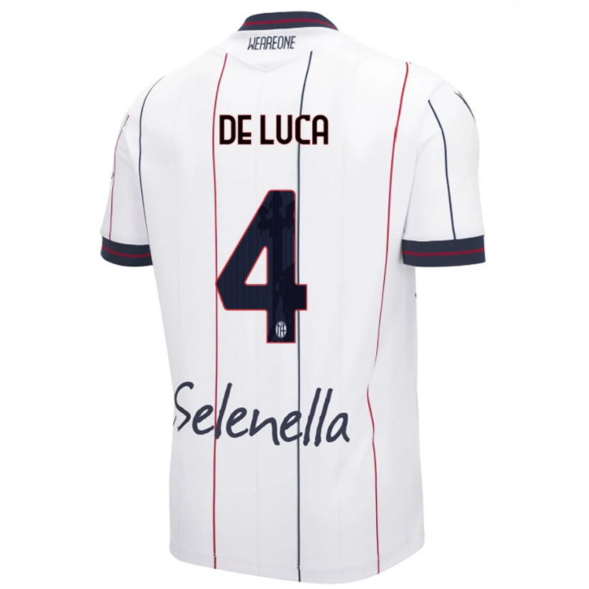Danxen Bambino Maglia Alessandro De Luca #4 Bianco Blu Royal Kit Gara Away 2025/26 Maglietta