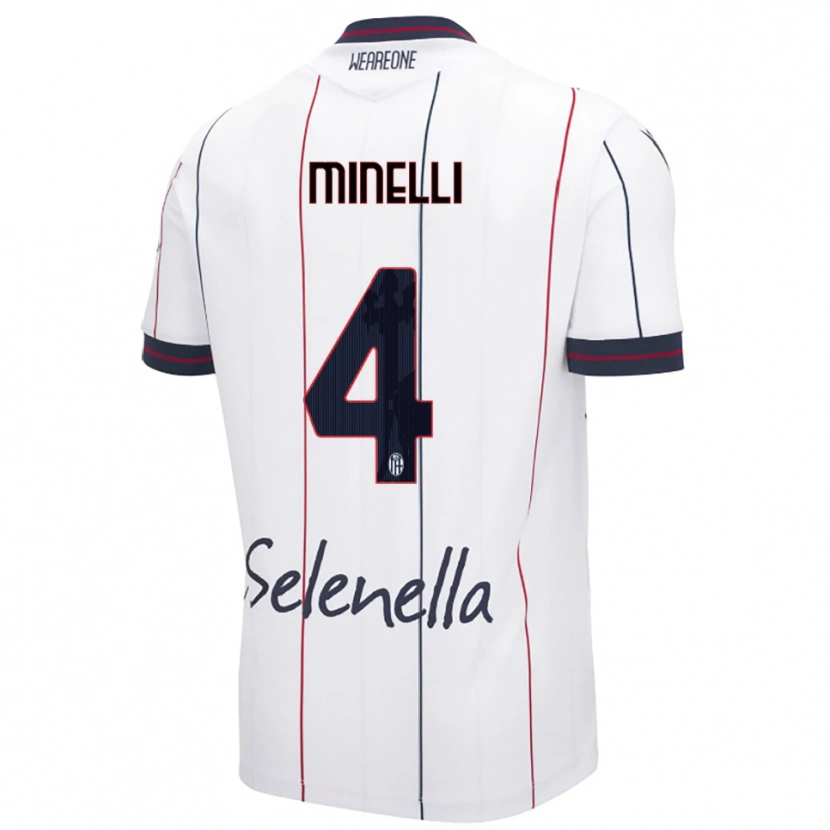 Danxen Bambino Maglia Leo Minelli #4 Bianco Blu Royal Kit Gara Away 2025/26 Maglietta