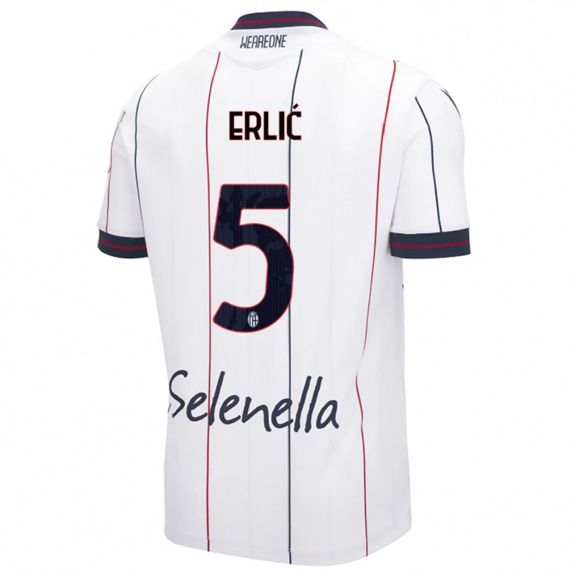 Danxen Bambino Maglia Martin Erlić #5 Bianco Blu Royal Kit Gara Away 2025/26 Maglietta