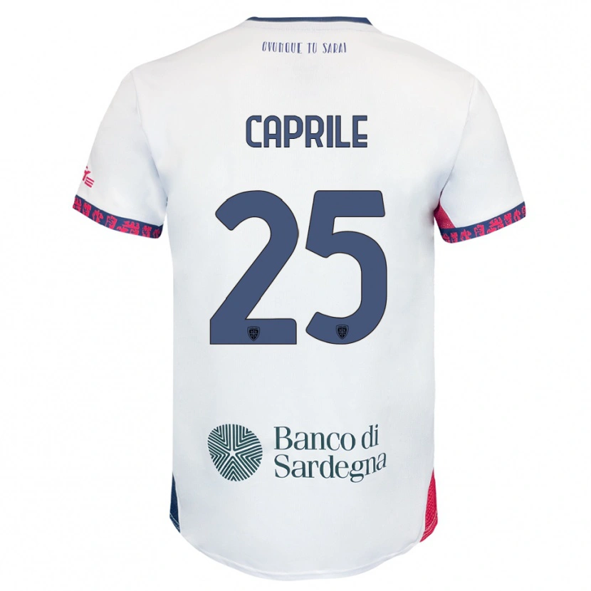 Danxen Bambino Maglia Elia Caprile #25 Bianco Blu Navy Rosso Kit Gara Away 2025/26 Maglietta