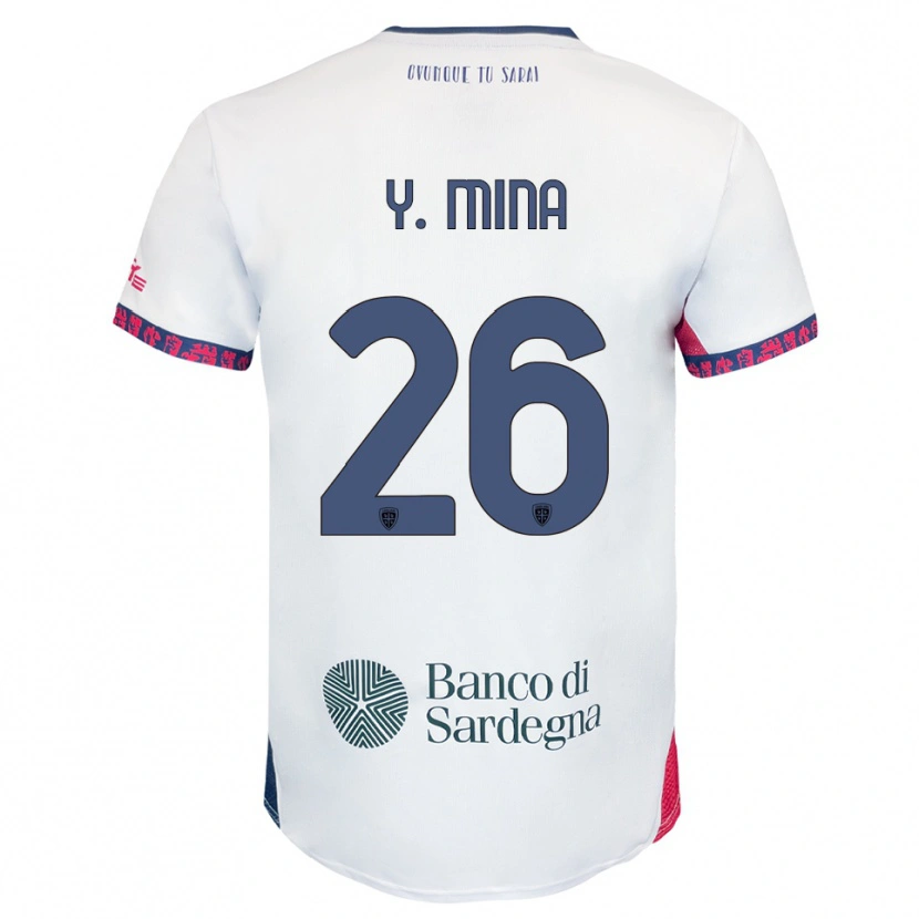 Danxen Bambino Maglia Yerry Mina #26 Bianco Blu Navy Rosso Kit Gara Away 2025/26 Maglietta