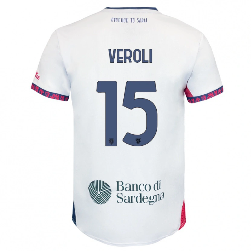 Danxen Bambino Maglia Davide Veroli #15 Bianco Blu Navy Rosso Kit Gara Away 2025/26 Maglietta