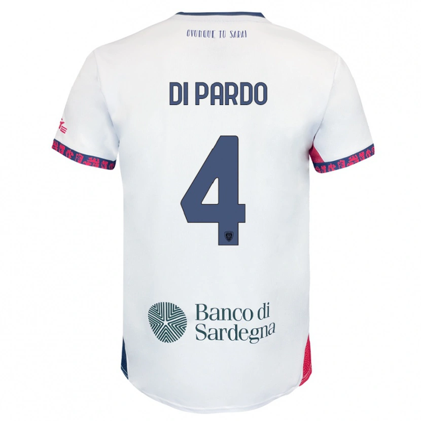 Danxen Bambino Maglia Alessandro Di Pardo #4 Bianco Blu Navy Rosso Kit Gara Away 2025/26 Maglietta