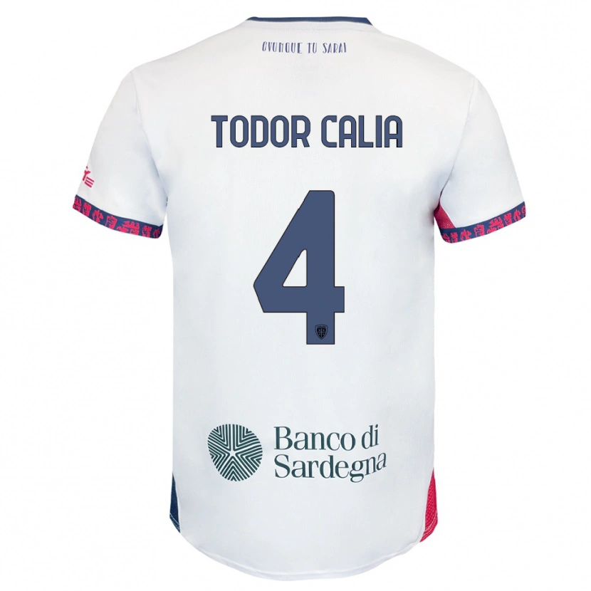 Danxen Bambino Maglia Francesco Todor Calia #4 Bianco Blu Navy Rosso Kit Gara Away 2025/26 Maglietta