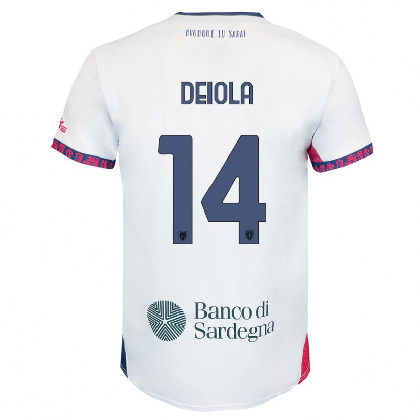 Danxen Bambino Maglia Alessandro Deiola #14 Bianco Blu Navy Rosso Kit Gara Away 2025/26 Maglietta