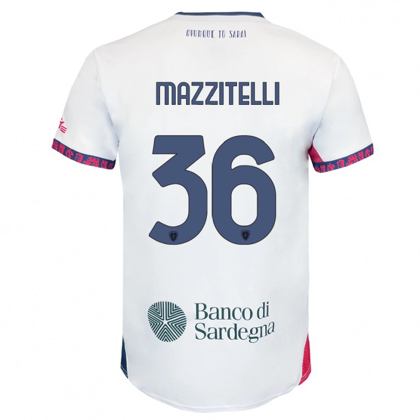 Danxen Bambino Maglia Luca Mazzitelli #36 Bianco Blu Navy Rosso Kit Gara Away 2025/26 Maglietta