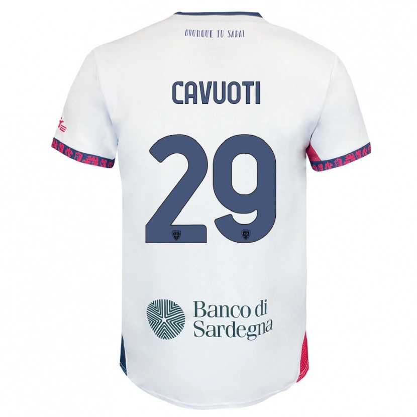 Danxen Bambino Maglia Nicolò Cavuoti #29 Bianco Blu Navy Rosso Kit Gara Away 2025/26 Maglietta