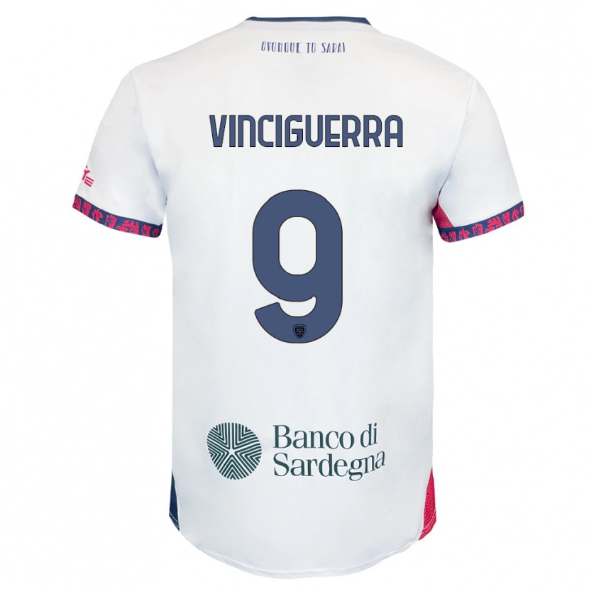 Danxen Bambino Maglia Alessandro Vinciguerra #9 Bianco Blu Navy Rosso Kit Gara Away 2025/26 Maglietta