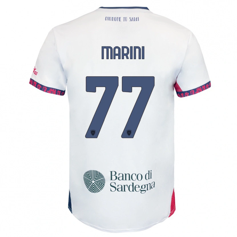Danxen Bambino Maglia Matteo Marini #77 Bianco Blu Navy Rosso Kit Gara Away 2025/26 Maglietta