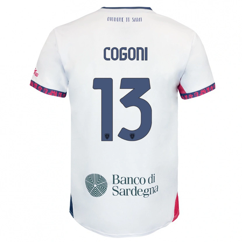 Danxen Bambino Maglia Andrea Cogoni #13 Bianco Blu Navy Rosso Kit Gara Away 2025/26 Maglietta