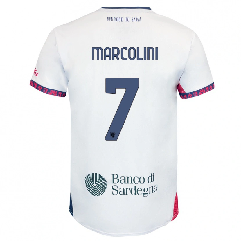 Danxen Bambino Maglia Diego Marcolini #7 Bianco Blu Navy Rosso Kit Gara Away 2025/26 Maglietta