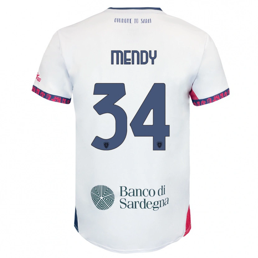 Danxen Bambino Maglia Paul Mendy #34 Bianco Blu Navy Rosso Kit Gara Away 2025/26 Maglietta