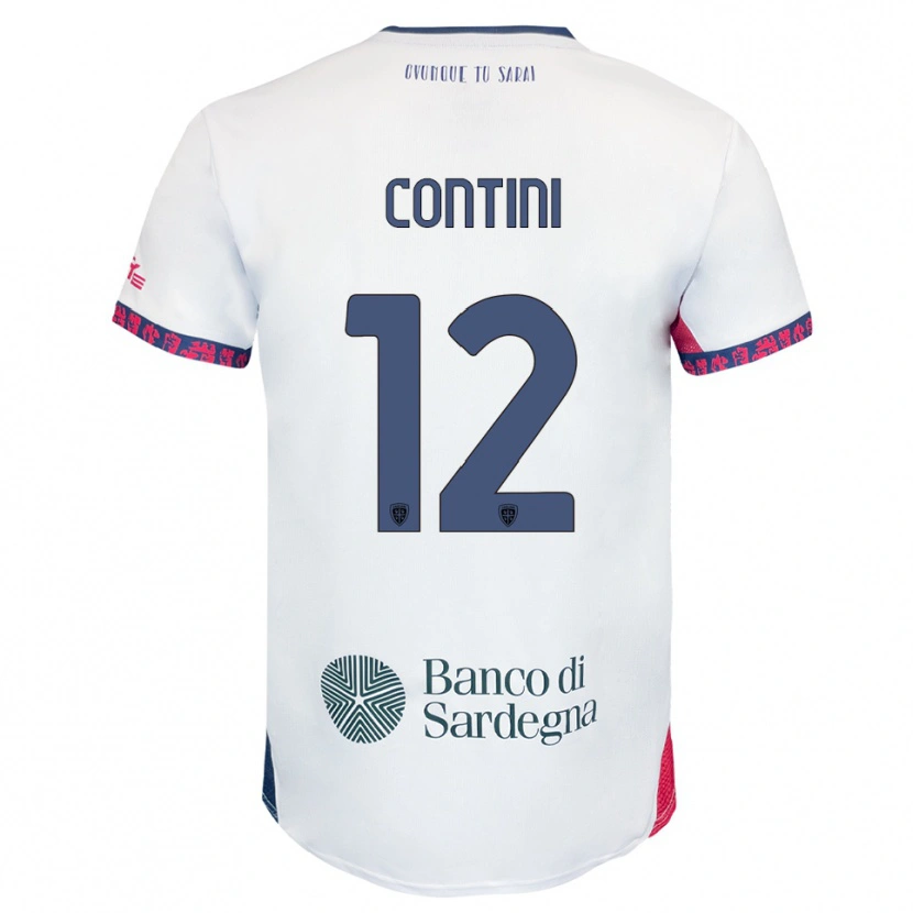 Danxen Bambino Maglia Federico Contini #12 Bianco Blu Navy Rosso Kit Gara Away 2025/26 Maglietta