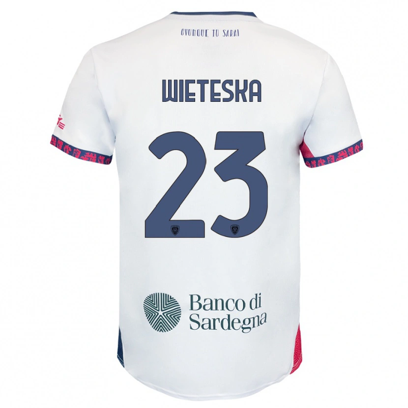Danxen Bambino Maglia Mateusz Wieteska #23 Bianco Blu Navy Rosso Kit Gara Away 2025/26 Maglietta