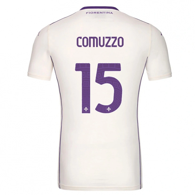 Danxen Bambino Maglia Pietro Comuzzo #15 Bianco Viola Rosso Kit Gara Away 2025/26 Maglietta