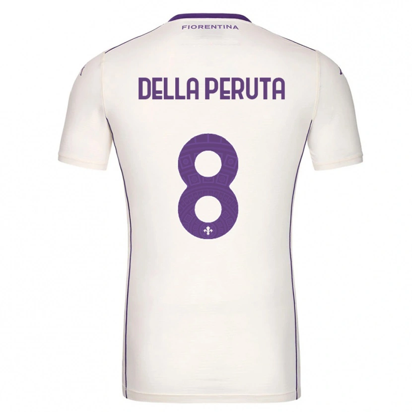 Danxen Bambino Maglia Victoria Della Peruta #8 Bianco Viola Rosso Kit Gara Away 2025/26 Maglietta
