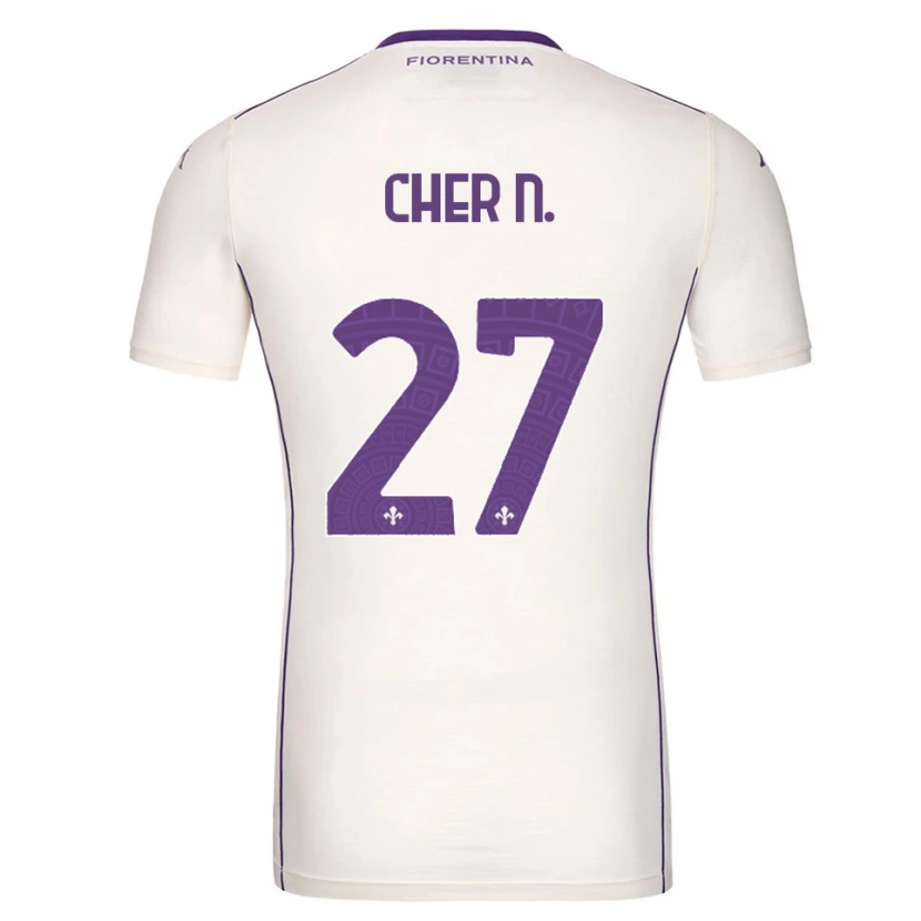 Danxen Bambino Maglia Cher Ndour #27 Bianco Viola Rosso Kit Gara Away 2025/26 Maglietta