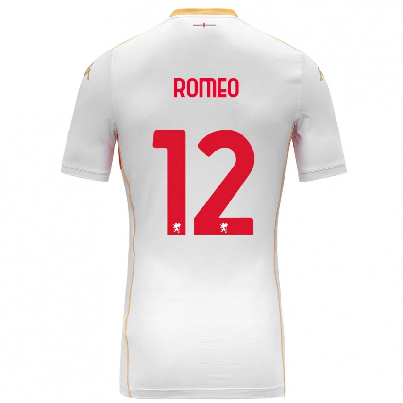 Danxen Bambino Maglia Emanuele Romeo #12 Bianco Rosso Kit Gara Away 2025/26 Maglietta