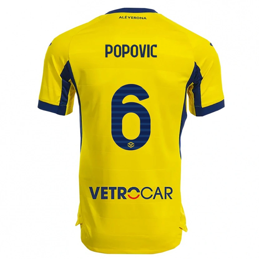Danxen Bambino Maglia Andrej Popovic #6 Giallo Blu Navy Kit Gara Away 2025/26 Maglietta