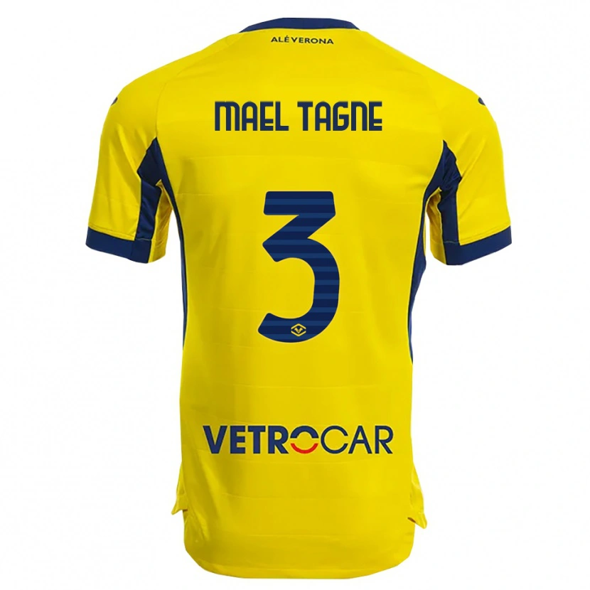 Danxen Bambino Maglia Noe Mael Tagne #3 Giallo Blu Navy Kit Gara Away 2025/26 Maglietta