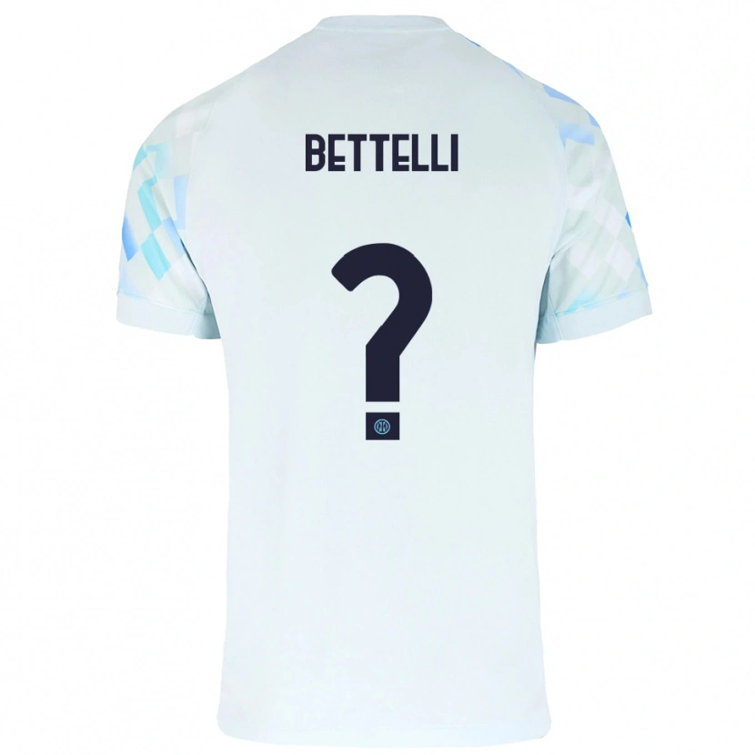 Danxen Bambino Maglia Luca Bettelli #0 Bianco Blu Kit Gara Away 2025/26 Maglietta