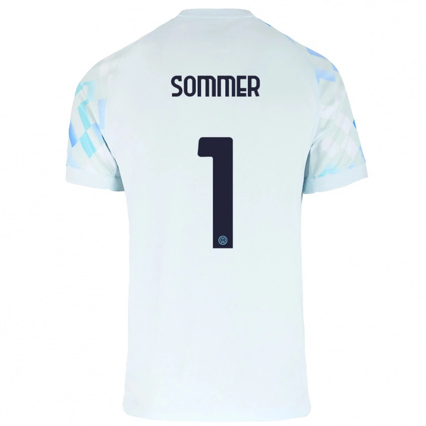 Danxen Bambino Maglia Yann Sommer #1 Bianco Blu Kit Gara Away 2025/26 Maglietta