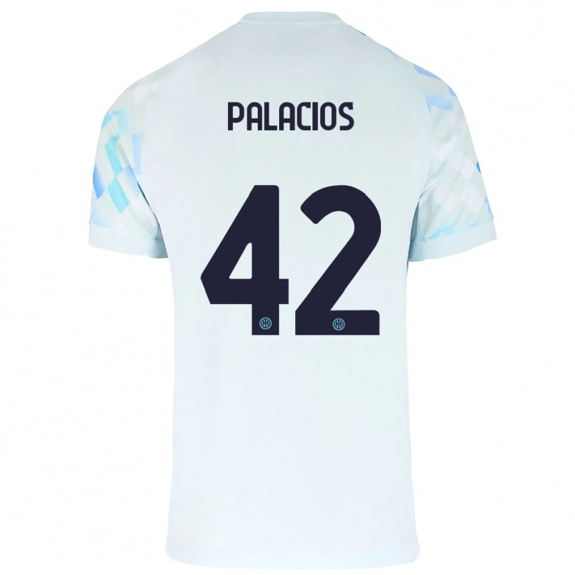 Danxen Bambino Maglia Tomás Palacios #42 Bianco Blu Kit Gara Away 2025/26 Maglietta
